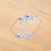 青エレガントフローラ幾何学模様の開花結婚 アクリル招待状 (レイダウン)