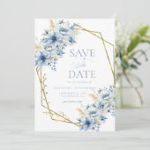 青エレガントフローラ幾何学模様の開花結婚 セーブザデート (スタンド正面)