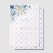 青エレガントフローラ幾何学模様の開花結婚 ベラム紙招待状 (オフセット (招待状))