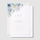 青エレガントフローラ幾何学模様の開花結婚 ベラム紙招待状 (オフセット)