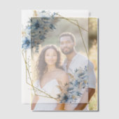 青エレガントフローラ幾何学模様の開花結婚 ベラム紙招待状 (オフセット (カップル))