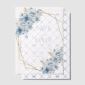 青エレガントフローラ幾何学模様の開花結婚 ベラム紙招待状 (オフセット (招待状))