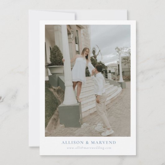 青エレガントフローラ幾何学模様の開花結婚 招待状 (裏面)