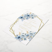青エレガントフローラ幾何学模様の開花結婚 箔招待状 (回転した状態)