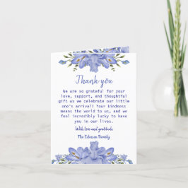 青エレガントフローラ折り曲げサンキューカード シーズンカード