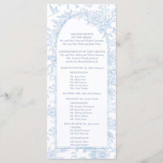 青エレガントフローラ水彩結婚式 プログラム (裏面)