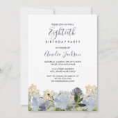 青エレガントフローラ水彩80誕生日 招待状 (正面)