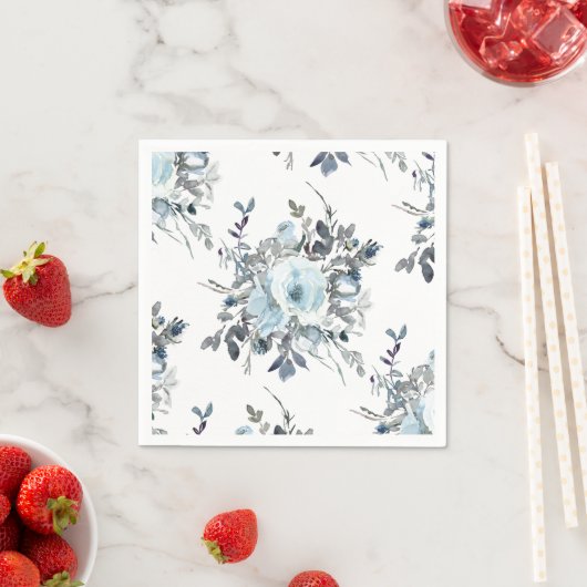 青エレガントフローラ水結婚色 スタンダードカクテルナプキン (インサイチュ)