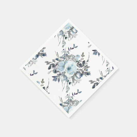 青エレガントフローラ水結婚色 スタンダードカクテルナプキン (角)