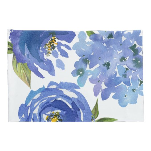 青エレガントフローラ牡丹と紫陽花 枕カバー (裏面-右)