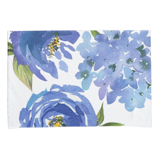 青エレガントフローラ牡丹と紫陽花 枕カバー (正面右)