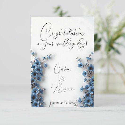 青エレガントフローラ結婚おめでとう カード (スタンド正面)