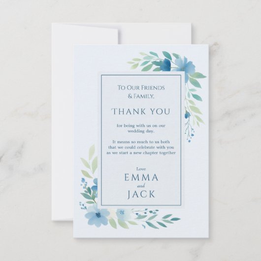 青エレガントフローラ結婚サンキューカード サンキューカード (正面)