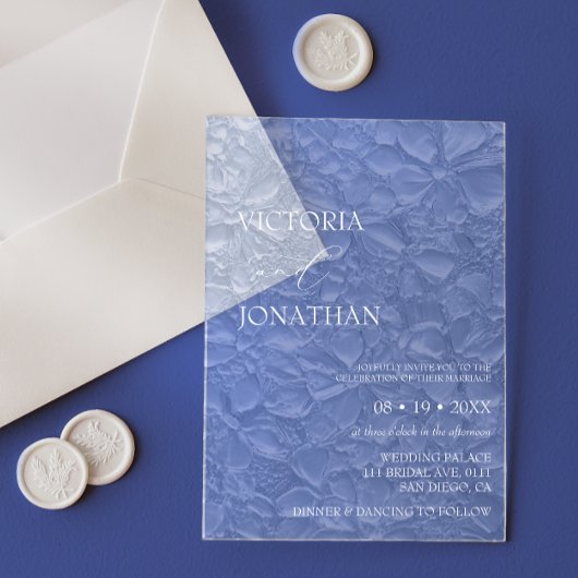 青エレガントフローラ結婚ズ アクリル招待状