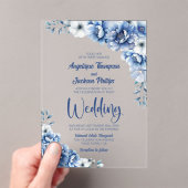 青エレガントフローラ結婚ズ アクリル招待状 (インサイチュ (ポータブル))