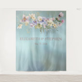 青エレガントフローラ結婚ズ タペストリー (正面)