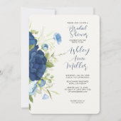 青エレガントフローラ結婚ブライダルシャワー 招待状 (正面)
