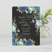 青エレガントフローラ結婚ブライダルシャワー 招待状 (スタンド正面)