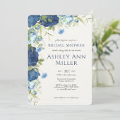 青エレガントフローラ結婚ブライダルシャワー 招待状 (スタンド正面)
