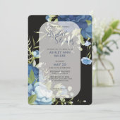 青エレガントフローラ結婚ブライダルシャワー 招待状 (スタンド正面)