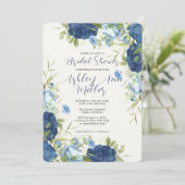 青エレガントフローラ結婚ブライダルシャワー 招待状 (スタンド正面)