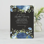 青エレガントフローラ結婚ブライダルシャワー 招待状 (スタンド正面)