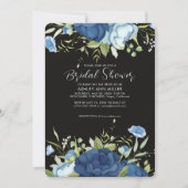 青エレガントフローラ結婚ブライダルシャワー 招待状 (正面)
