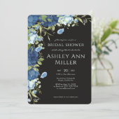青エレガントフローラ結婚ブライダルシャワー 招待状 (スタンド正面)