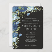 青エレガントフローラ結婚ブライダルシャワー 招待状 (正面)