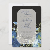 青エレガントフローラ結婚ブライダルシャワー 招待状 (正面)