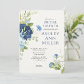 青エレガントフローラ結婚ブライダルシャワー 招待状 (スタンド正面)