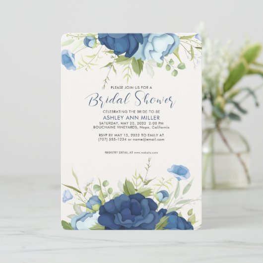 青エレガントフローラ結婚ブライダルシャワー 招待状 (スタンド正面)