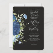 青エレガントフローラ結婚ブライダルシャワー 招待状 (正面)