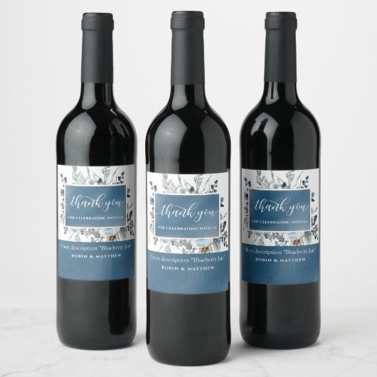 青エレガントフローラ結婚式の引き出物ボトル/ ワインラベル (ボトル)