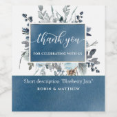 青エレガントフローラ結婚式の引き出物ボトル/ ワインラベル (シングルラベル)