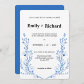 青エレガントフローラ結婚式招待状 | ボーモダンー 招待状 (正面/裏面)