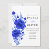青エレガントフローラ結婚式招待状 招待状 (正面)