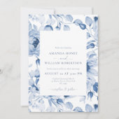 青エレガントフローラ結婚式招待状 招待状 (正面)