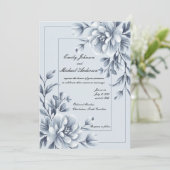 青エレガントフローラ結婚式招待状 招待状 (スタンド正面)