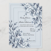 青エレガントフローラ結婚式招待状 招待状 (正面/裏面)