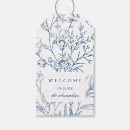 青エレガントフローラ結婚歓迎 ギフトタグ