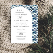 青エレガントフローラ縁ど結婚式招待状 招待状