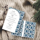 青エレガントフローラ縁ど結婚式招待状 招待状