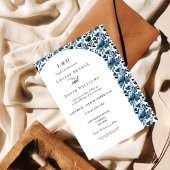 青エレガントフローラ縁ど結婚式招待状 招待状