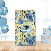 青エレガントフローラ金ゴールドハッピーバースデー名 スモールペーパーバッグ