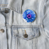 青エレガントフローラ青デイジー 缶バッジ (インサイチュ)