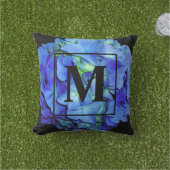 青エレガントフローラ青バラ青紫陽花 アウトドアクッション (芝生)