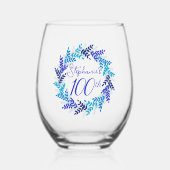 青エレガントフローラ100誕生日 ステムなしワイングラス (正面)