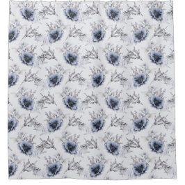 青エレガントフローラ シャワーカーテン