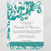 青エレガントフローラ 招待状 (正面/裏面)